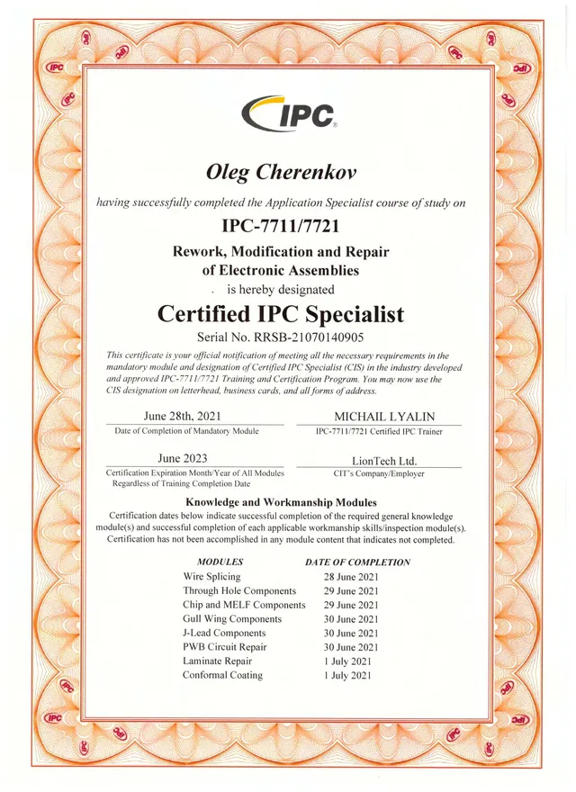 Certified IPC Specialist: IPC-7711/7721